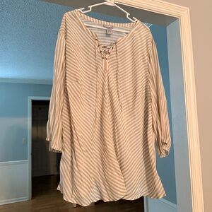 Catherines Women’s Plus Size Neutral Striped Lace Front Blouse Size 4X
